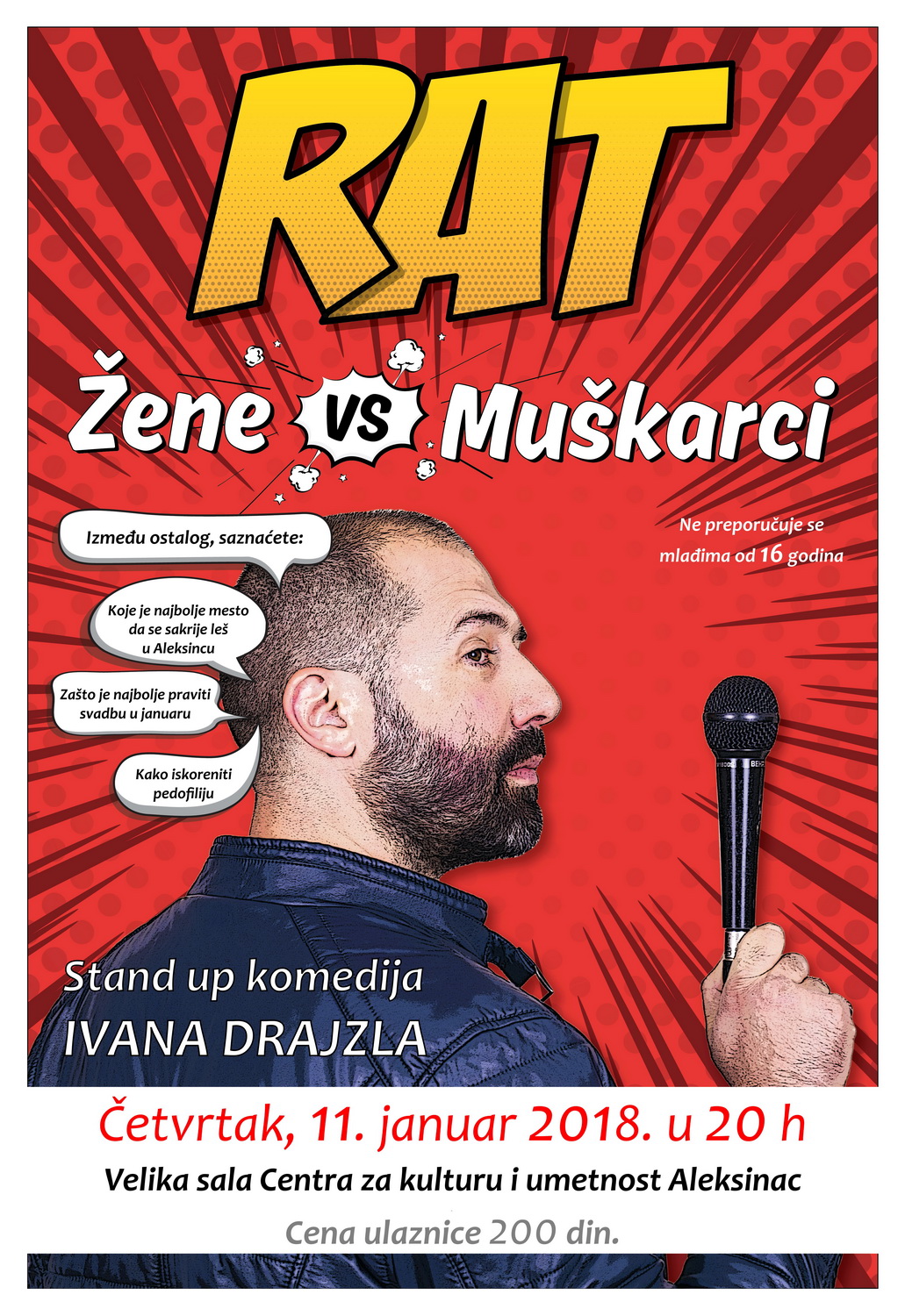 Stand up komedija Ivana Drajzla <br>„RAT Žene vs Muškarci”